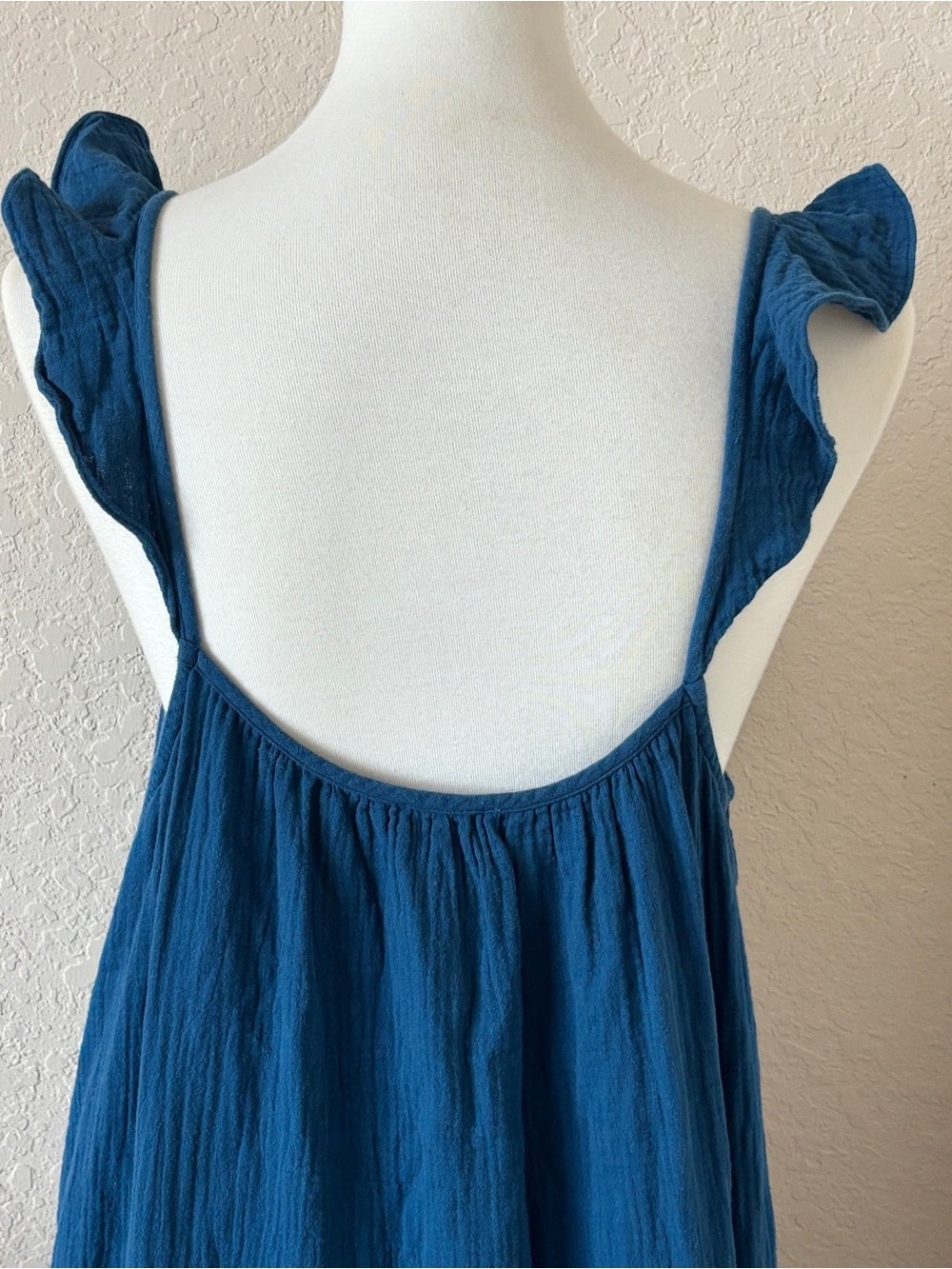J Crew Plus Ruffle Strap Cotton Gauze Tiered Beachy Maxi Dress Blue XXL - Picture 6 of 8